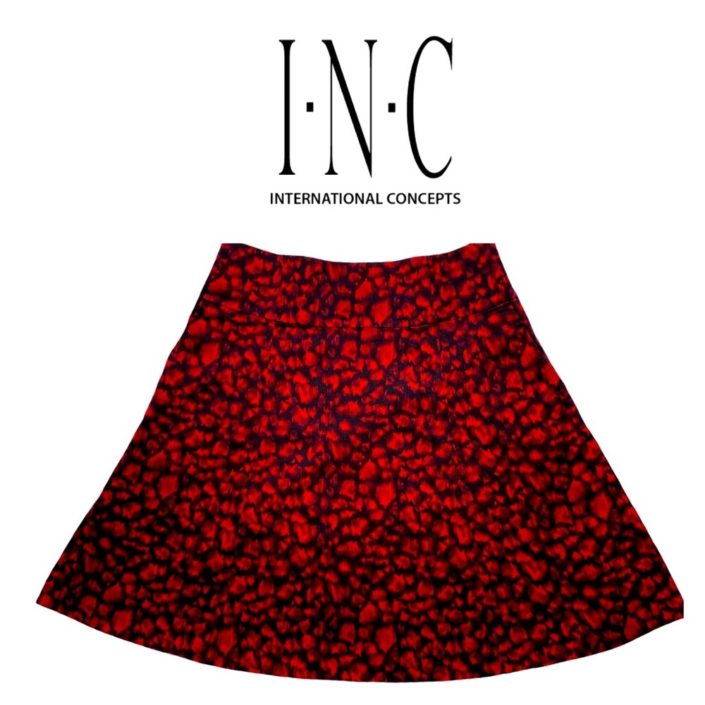 INC Red/Black Leopard Print A-Line Skirt NWOT